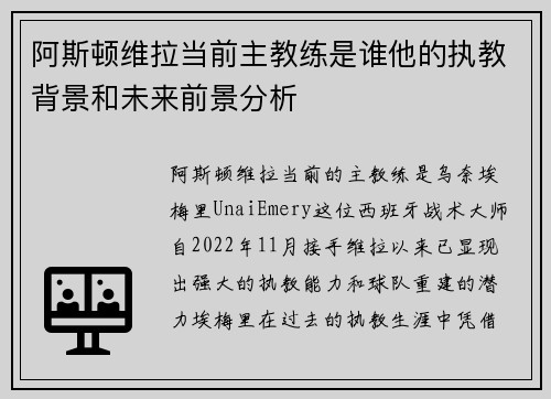阿斯顿维拉当前主教练是谁他的执教背景和未来前景分析